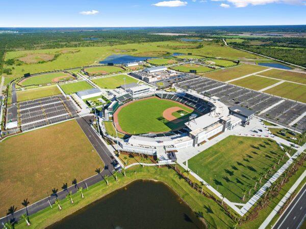 Aerial view of the entire Atlanta Braves Spring Training Facility complex at CoolToday Park