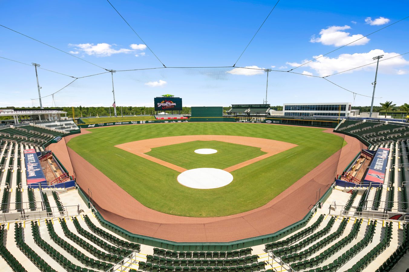 A view of the Atlanta Braves Spring Training stadium from behind home plate