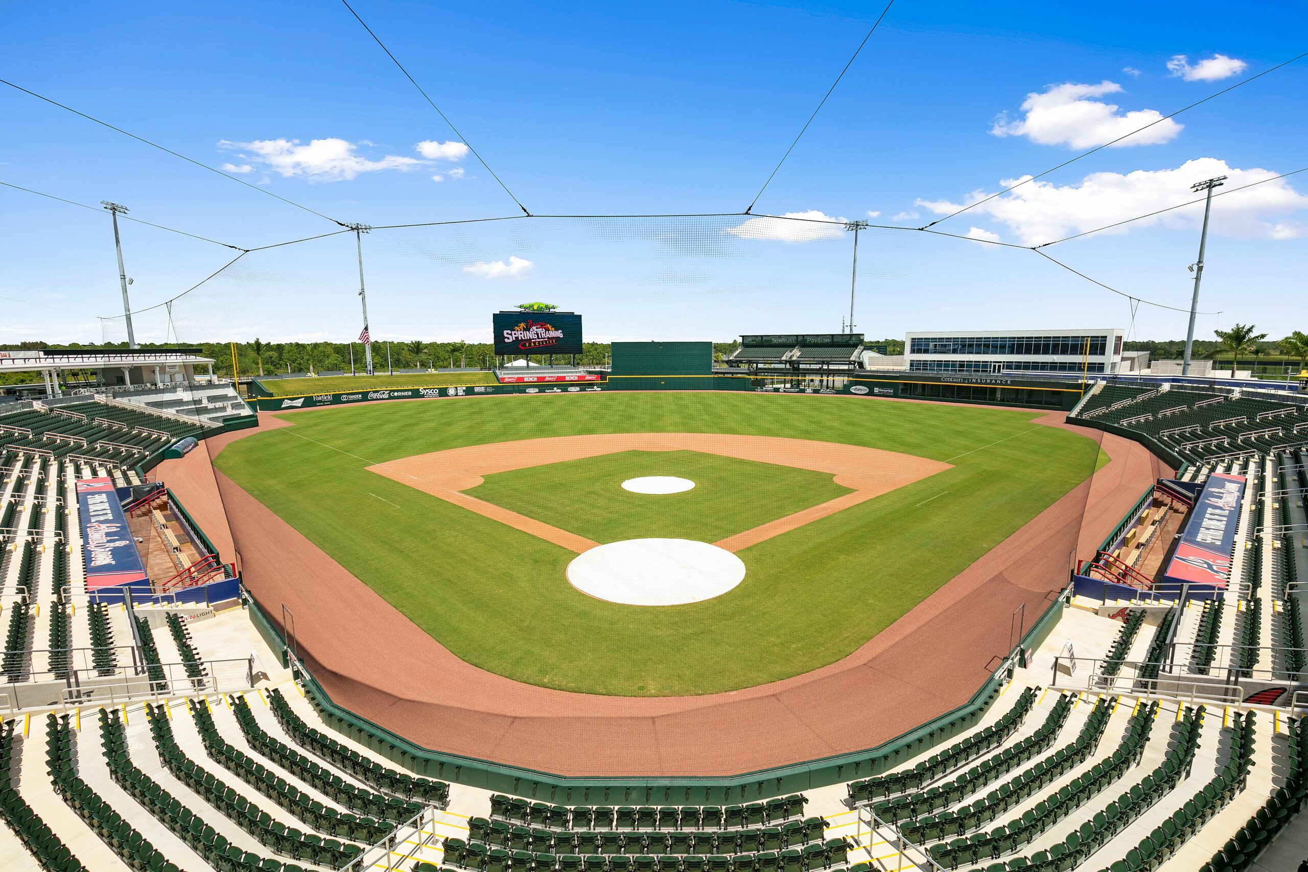 A view of the Atlanta Braves Spring Training stadium CoolToday Park from behind home plate