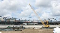 Steel construction topping out on the main stadium facility of CoolToday Park