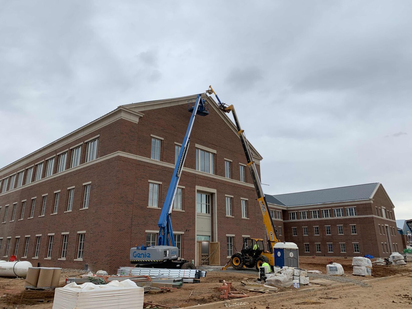 Exterior of Fulton County school building nearing completion