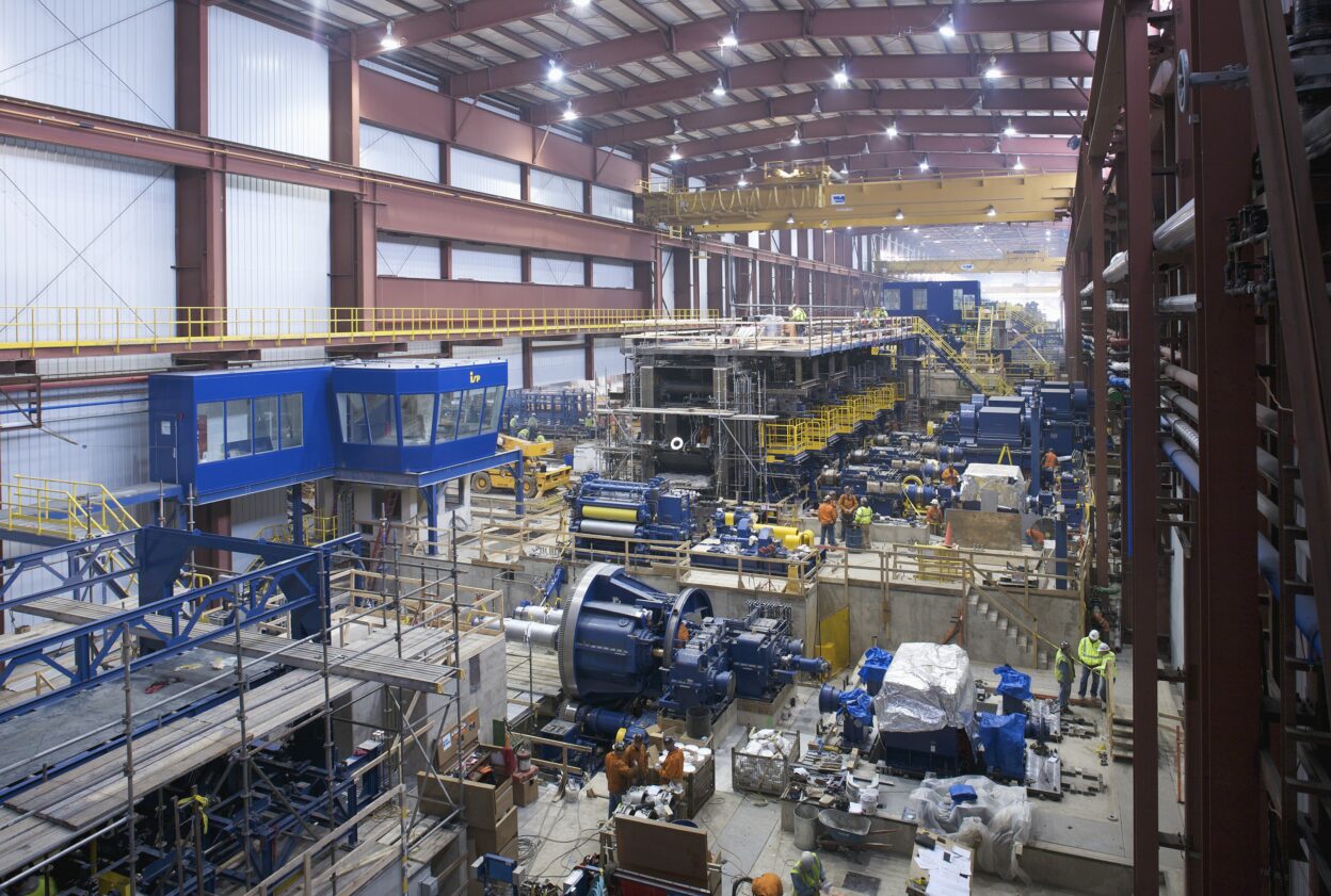 View from upper level of industrial equipment installations