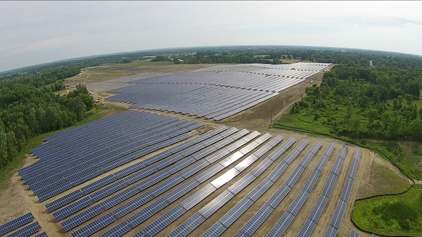 Aerial view of solar panel farm