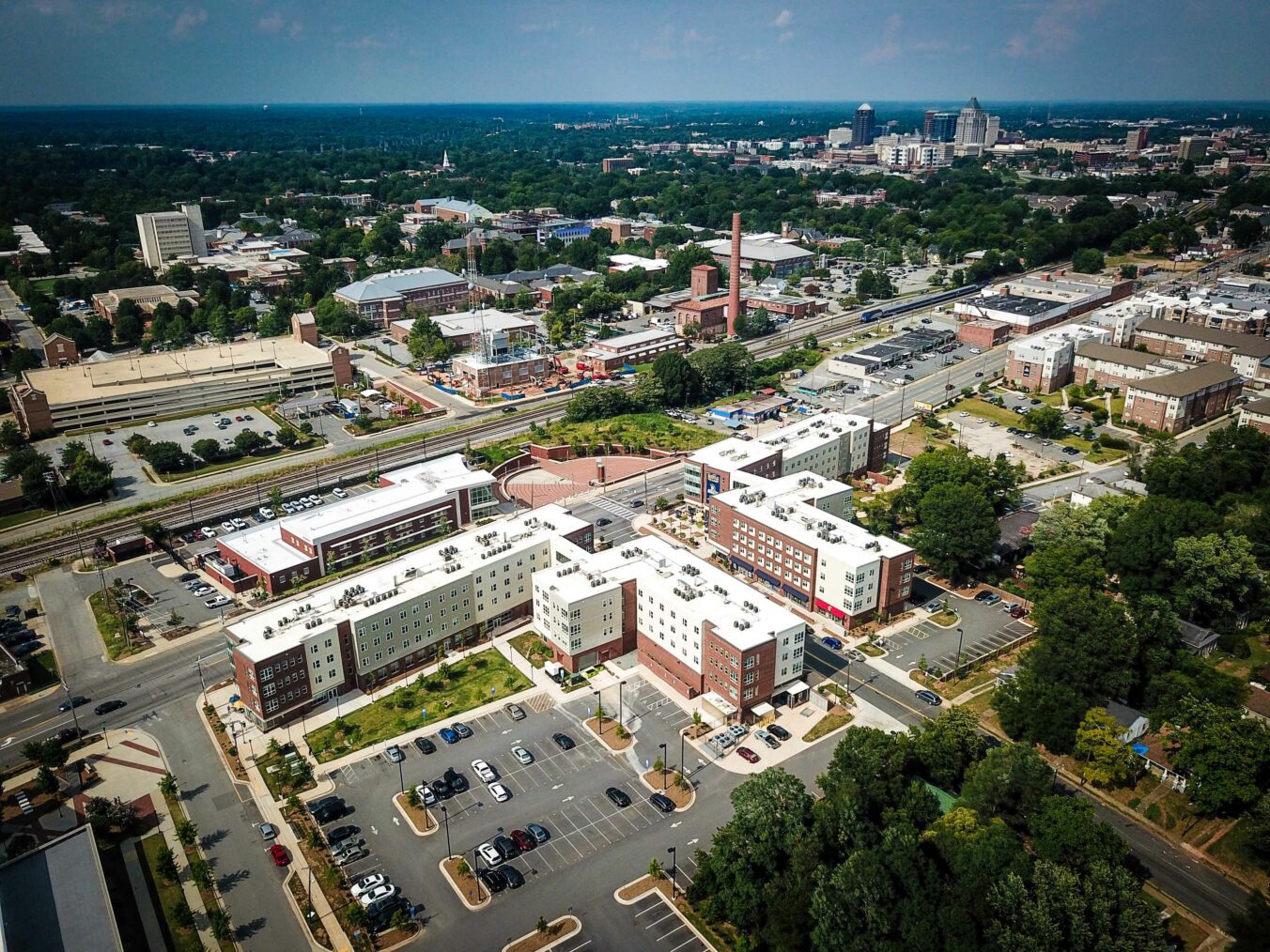 Student Housing Builder, Barton Malow completed UNCG Spartan Village, exterior aerial view