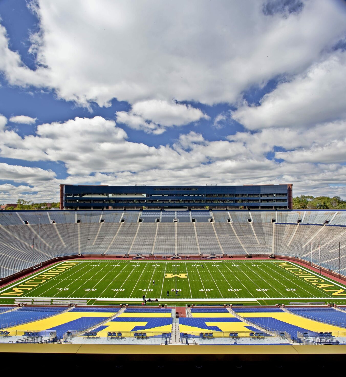 View from above endzone of stadium field