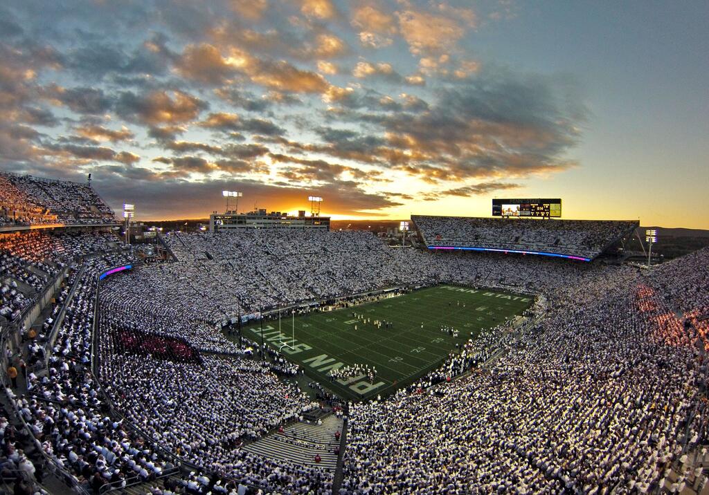 Beaver Stadium on Gameday with Sunset in background