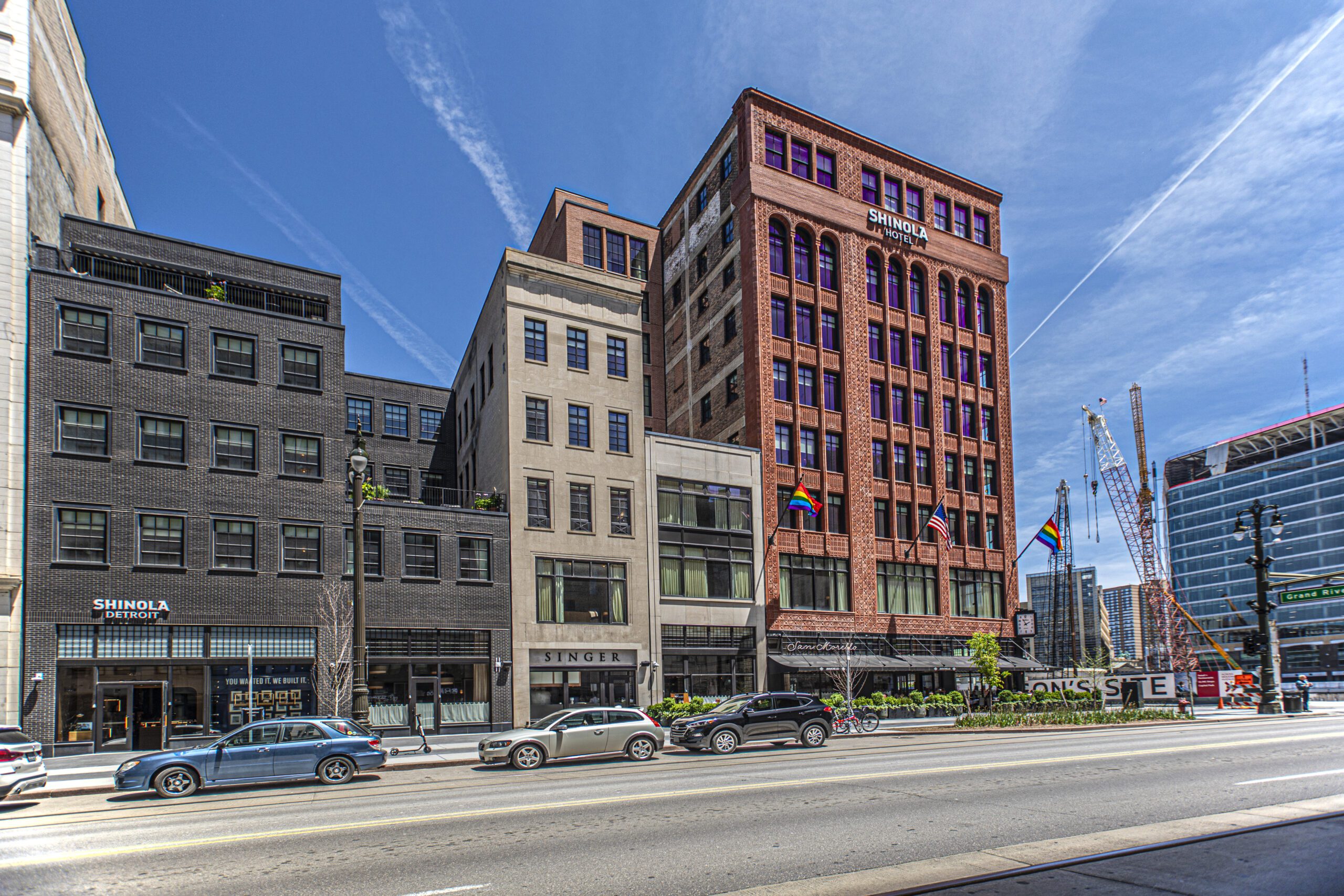Street view of Shinola Hotel exterior, a historic commercial renovation project