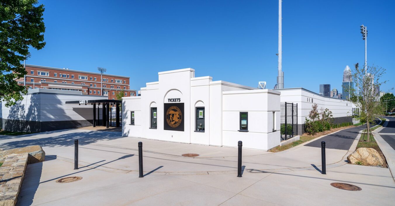 American Legion Memorial Stadium Ticket Booth and Gate and Greenway Walkway