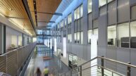 People walking through the lobby of the CBEIS building