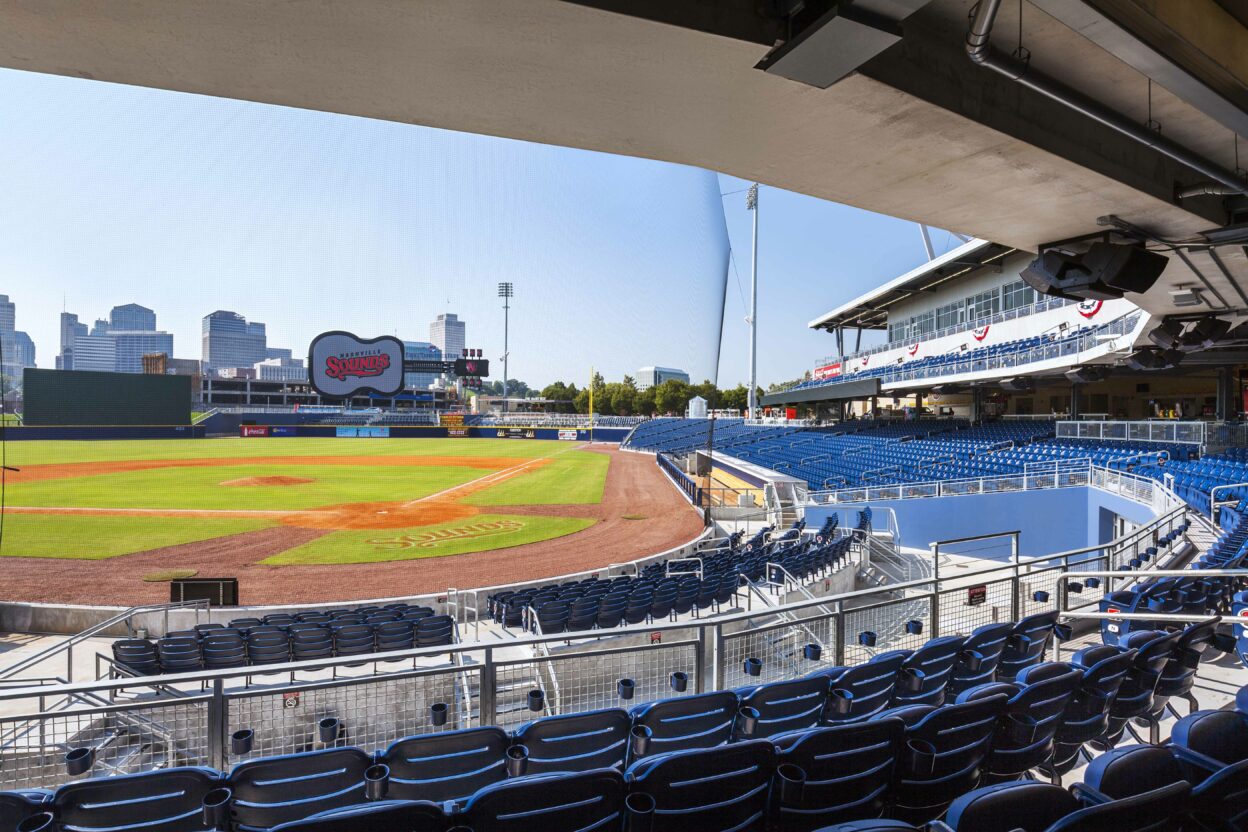 First Tennessee Ballpark, Home of Nashville Sounds - Stadium overlooks the the city of Nashville