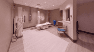 Room with x-ray machine and medical equipment