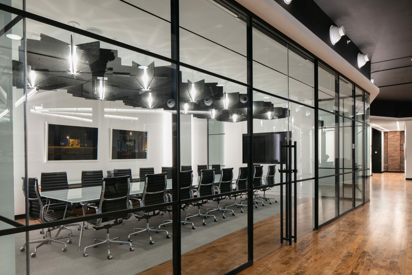 commercial office renovation meeting room with glass walls