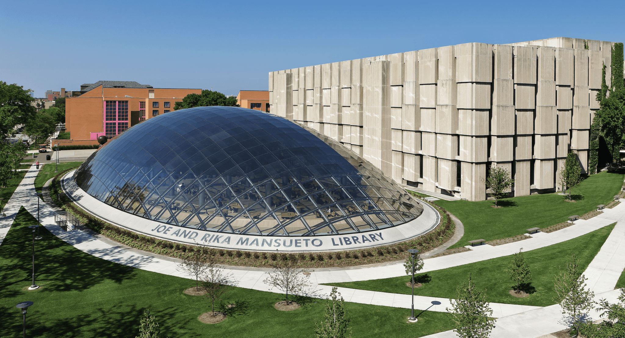 Aerial view of Mansueto Library glass dome - University of Chicago Mansueto Library construction project