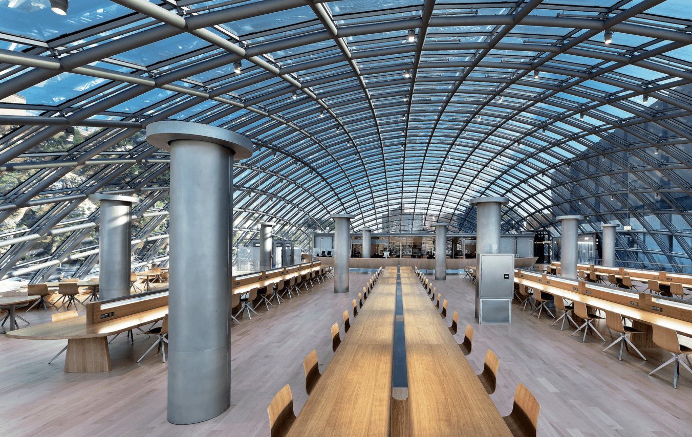 Reading tables at University of Chicago Mansueto Library construction project