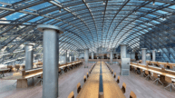 Reading tables at University of Chicago Mansueto Library construction project