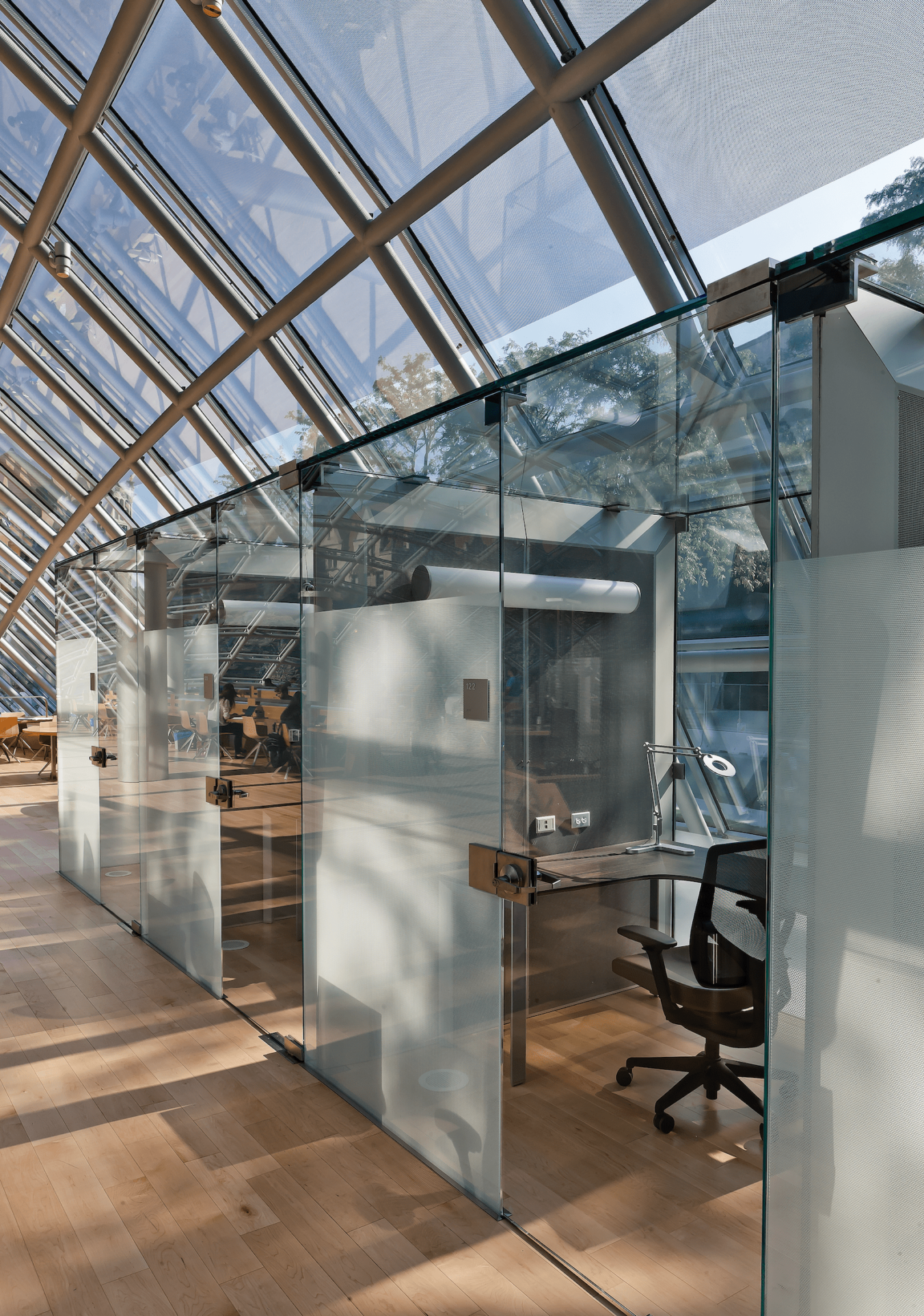 University of Chicago Mansueto Library construction project - private glass study spaces