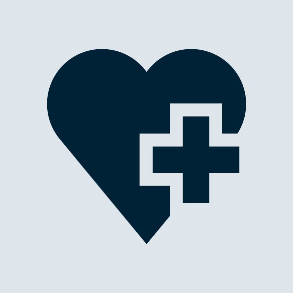 Heart with a plus sign icon with blue background