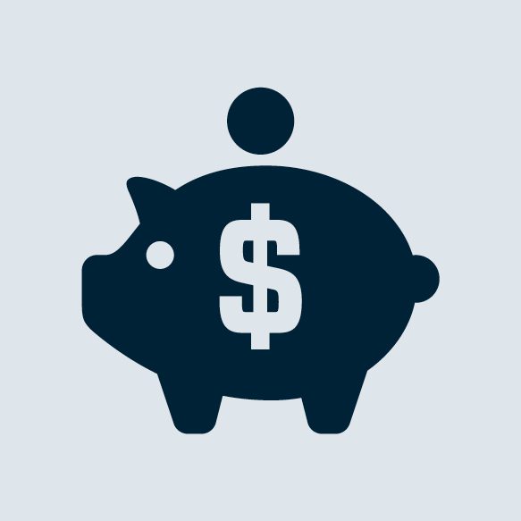 Piggy bank finance icon with blue background