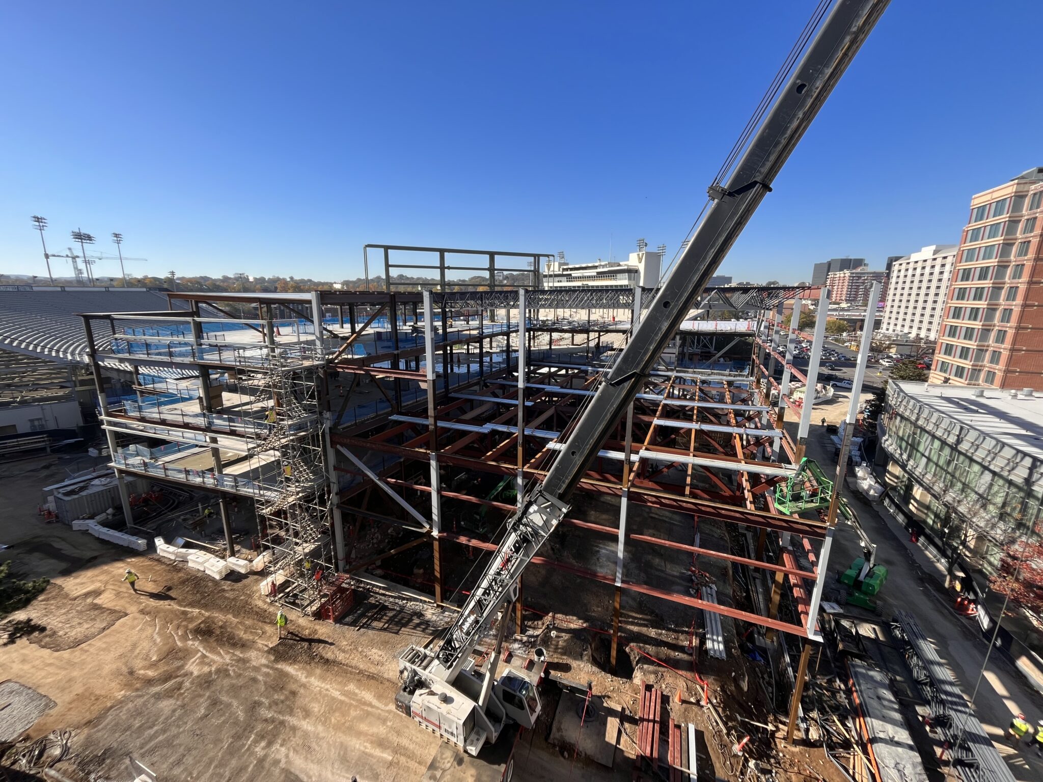 Construction on the basketball practice facility is gaining momentum