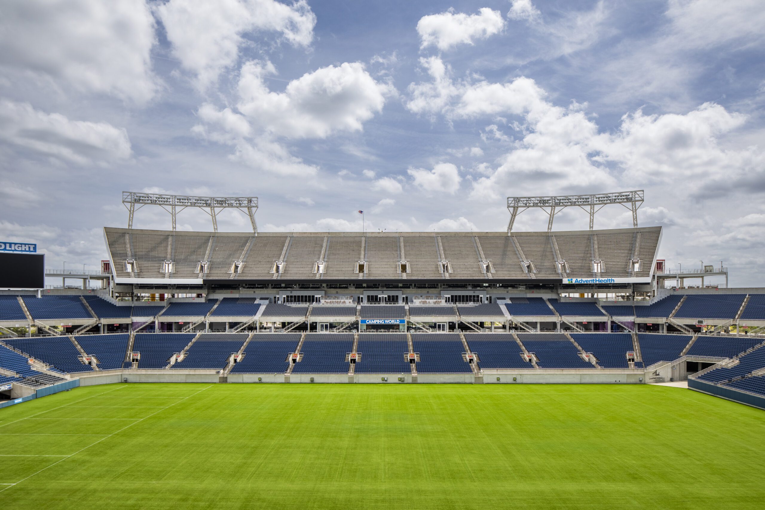 Empty stadium showcasing the newly renovated lower-bowl