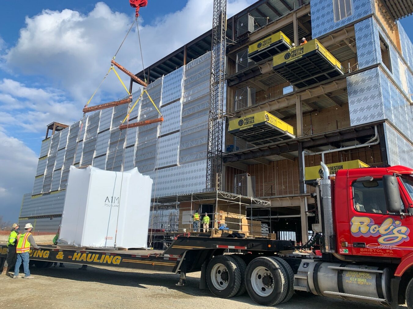 Prefabricated bathroom pod delivery to the Penn State Health Lancaster Medical Center