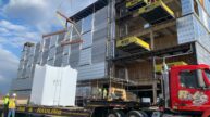 Prefabricated bathroom pod delivery to the Penn State Health Lancaster Medical Center