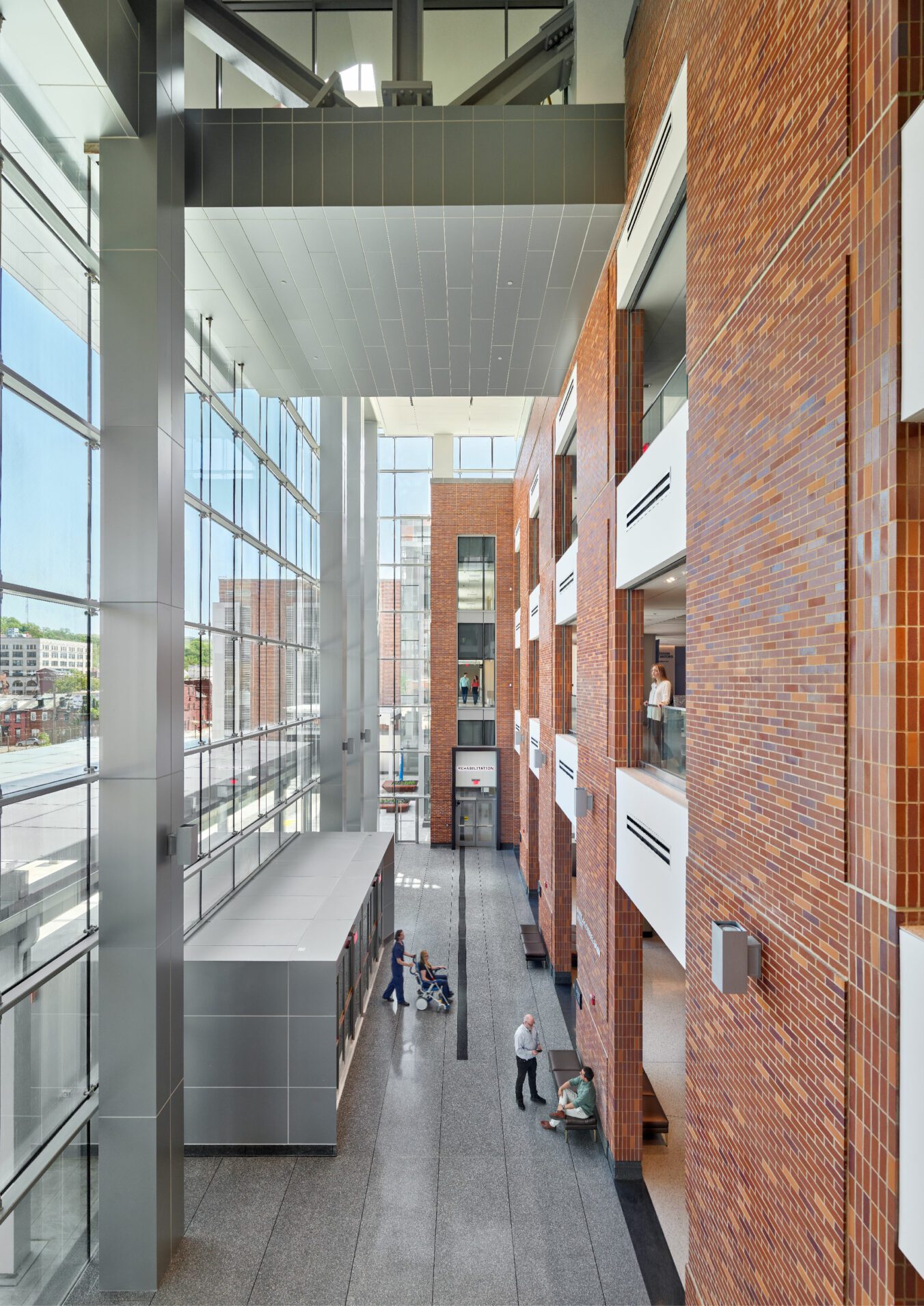 The four-story atrium of the UPMC Vision and Rehabilitation Pavilion