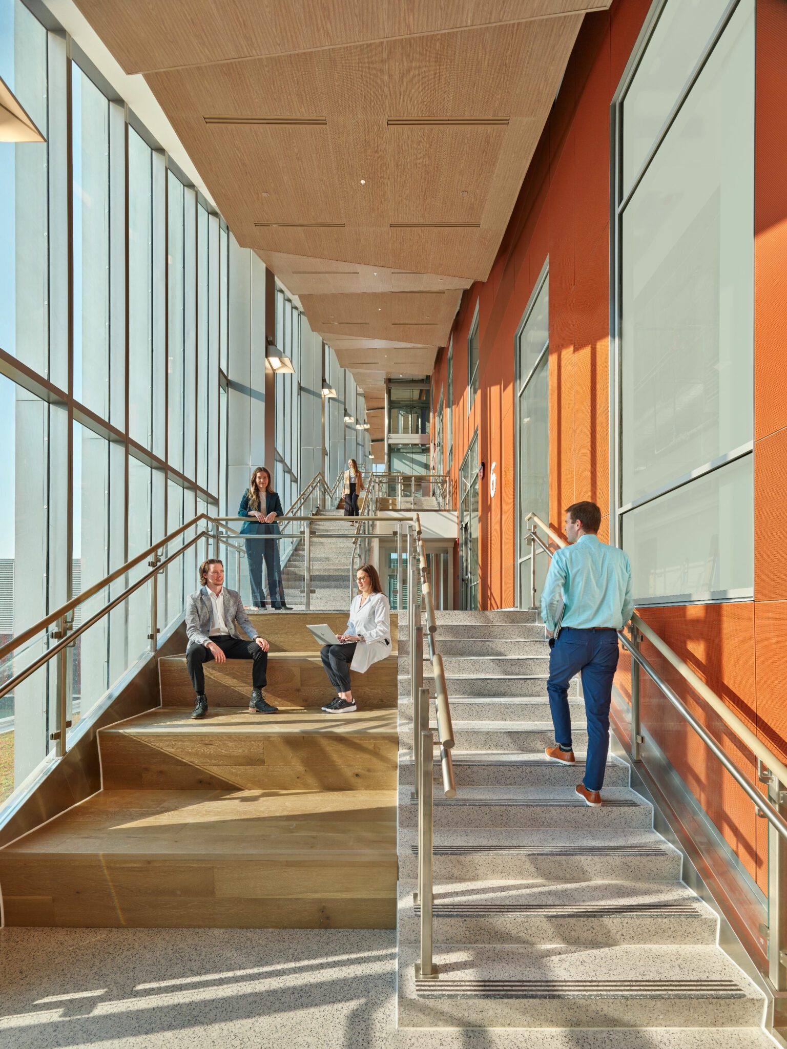 Collaborative staircase area at UPMC Vision and Rehabilitation Pavilion