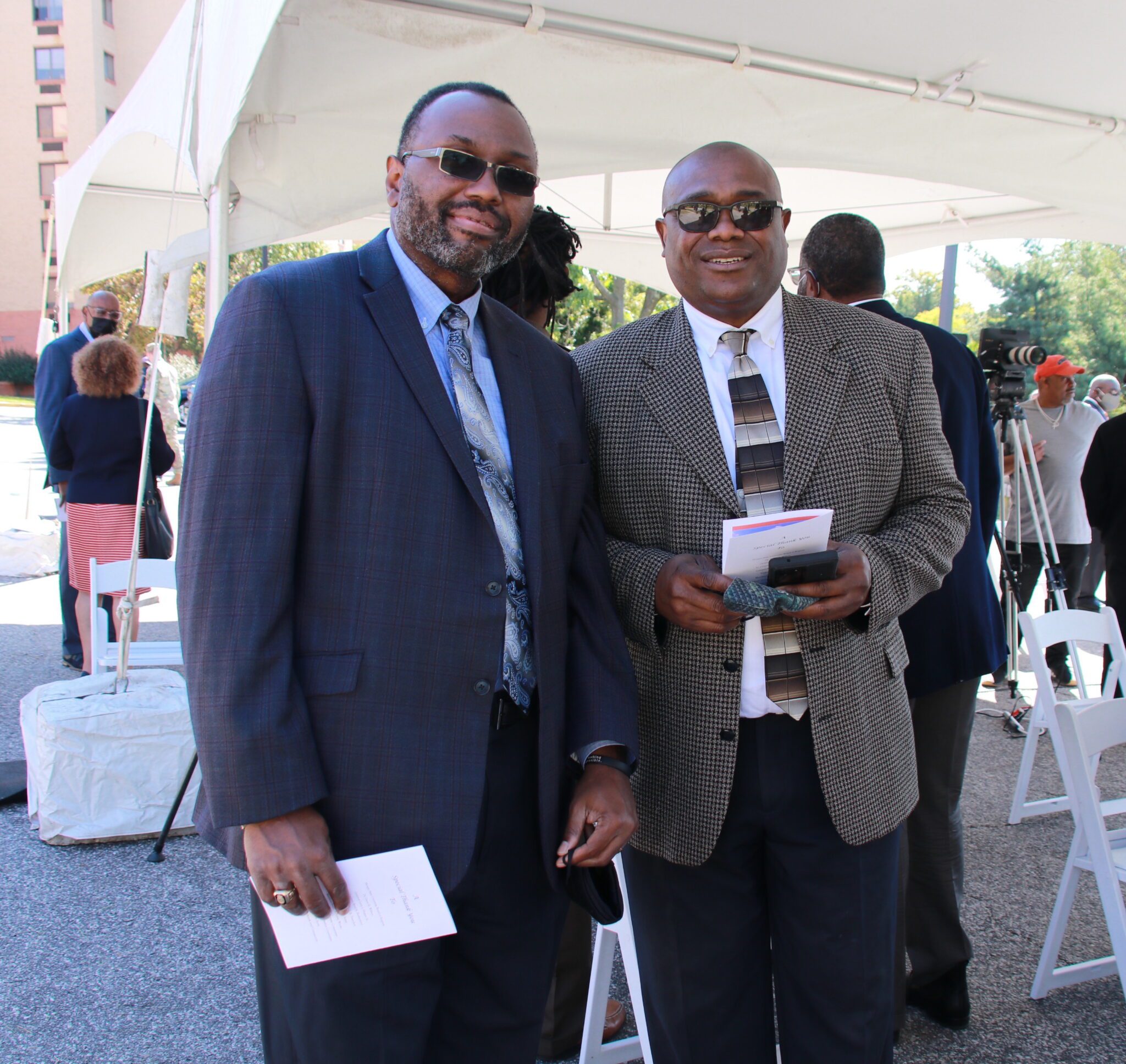 Barton Malow Vice President of Project Delivery Ben Morgan (left) and President of JLN Construction Services Mr. Namdi Iwuoha (right) at the groundbreaking ceremony for Morgan State University's Health and Human Services Center.