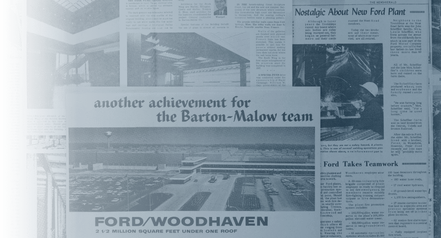 Newspaper clippings from Barton Malow news
