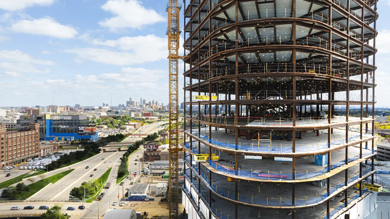 Barton Malow healthcare project Henry Ford Health Destination Grand In Progress close up of steel